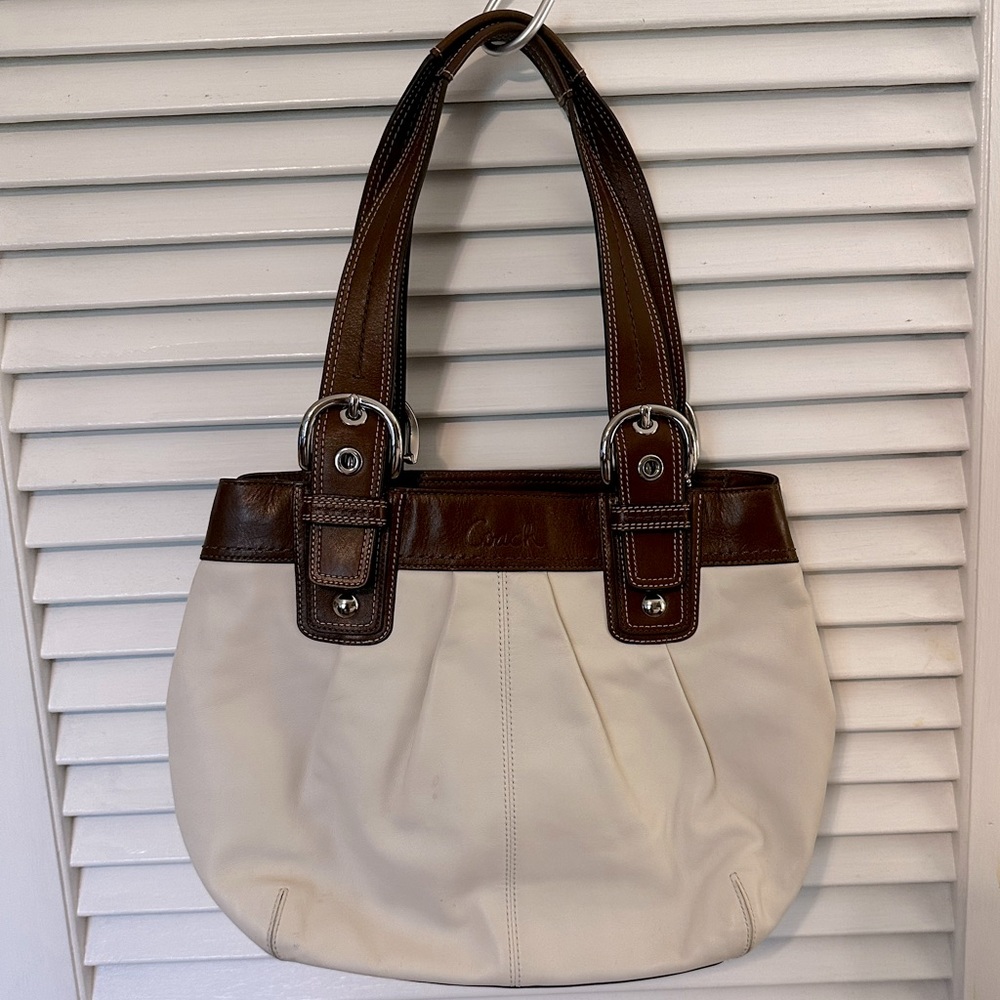 COACH Soho Pleated White and Brown Leather Bag Purse Handbag